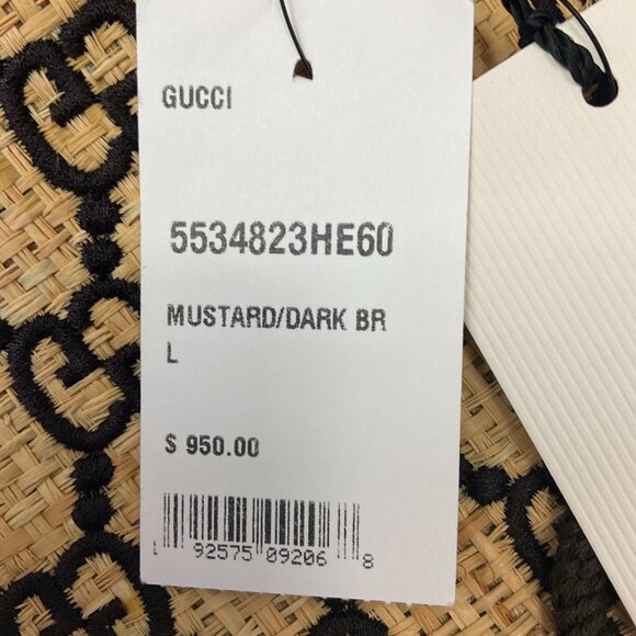 Gucci Mustard / Dark Brown Unisex GG Raffia Wide Brim Hat - Picture 11 of 11